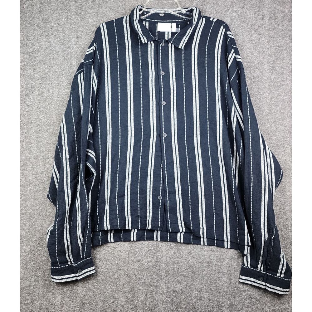 ASOS Design Button Down Shirt Womens 4XL Navy Blue White Striped Textured Weave